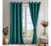 DWCN Rideau Velours Semi-Occultant, 140L X 260H cm Lot de 2, Luxurious Doux Rideau à Oeillets avec 2 Embrasses, Opaque Thermique Isolant Anti Chaleur Velour pour Chambre, Salon, Hôtel, Vert Canard