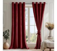 DWCN Rideau Velours Semi-Occultant, 140L X 260H cm Lot de 2, Luxurious Doux Rideau à Oeillets avec 2 Embrasses, Opaque Thermique Isolant Anti Chaleur Velour pour Chambre, Salon, Rouge Bordeaux
