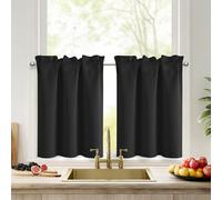 DWCN Rideaux Brise Bise Occultant de Cuisine, Passe Tringle, 90L X 45H cm | Noir, Lot de 2 Rideaux Courts Opaque anti Regard pour Petite Fenêtre Sous Evier Placard Meuble Chambre Salle de Bain