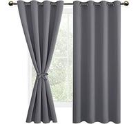 DWCN Rideaux Occultants Isolant Thermique Anti Froid avec Embrasses, Rideaux pour Salon et Chambre à Oeillets, 2 Pièces, 140x175 CM (Largeur x Hauteur), Gris