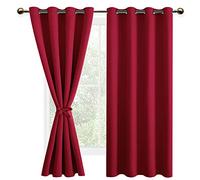 DWCN Rideaux Occultants Isolant Thermique Anti Froid, Rideaux à Oeillets pour Chambre Fille, Noël Rouge, 2 Pièces, 132x137 CM (Largeur x Hauteur), Rouge