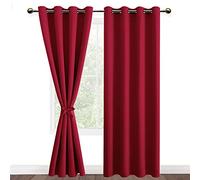 DWCN Rideaux Occultants Isolant Thermique Anti Froid, Rideaux à Oeillets pour Chambre Fille, Noël Rouge, 2 Pièces, 132x245 CM (Largeur x Hauteur), Rouge