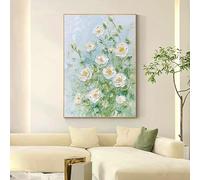 Dwetcxo Tableau Decoration Murale Fleur Blanche Vert Toile Peinture Poster Mural Tableaux, Posters et Arts Décoratifs Affiche Murale Chambre Salon Sans Cadre Tableau Deco Impression sur Toile 20x30cm