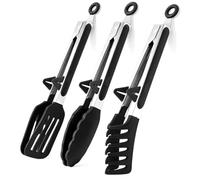 Dwitkul Lot de 3 Pince de Cuisine avec Embouts en Silicone Pince Alimentaire Resistants a la Chaleur Pince Cuisine Inox pour Cuisson, Salade, Pâtes (Noir, 27cm)