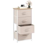 DWVO Commode à 4 tiroirs en Tissu, Commode pour Chambre à Coucher, Salon avec poignées, Dessus en Bois et Cadre en Acier Robuste, Blanc crème