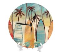DWVTSLH Horloge murale moderne silencieuse sans tic-tac, fonctionne à piles, motif planche de surf, palmier, 25,4 cm, horloge murale décorative pour chambre à coucher, salon, cuisine, bureau, idée