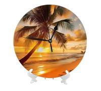 DWVTSLH Horloge murale tropicale avec palmier et coucher de soleil - 25,4 cm - Silencieuse - Sans tic-tac - Fonctionnement à piles - Horloge murale décorative pour chambre à coucher, salon, cuisine