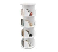 DXBJKSL Bibliothèque pivotante blanche 4 niveaux petite étagère en PVC | Étagère rotative à 360° pour salon, chambre à coucher, bureau, étagère sur pied multifonctionnelle avec design peu encombrant