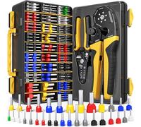 DxCRIMP Kit Pince à Sertir Embouts de câblage 0,25-25mm² 32 Tailles | Pince à sertir dénudeur et embouts simples doubles pour câblage automobile tableaux électriques API et domestique