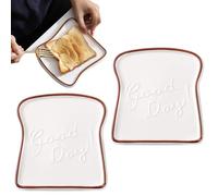 DXQCHDUO Lot de 2 assiettes à petit déjeuner en forme de pain grillé, assiettes à beurre et dessert en céramique, plateau à fromage et dîner