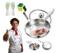 DXWEBISTRY Poêle en Titane - Poele Titane Induction Martelé, Poêle à Frire en Titane Pur Non Revêtue de Haut de Gamme avec Couvercle, Poêle de Cuisine Épaisse, Multifonctionnelle, Anti-Rayures