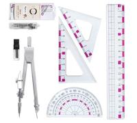 DY.2ten Ensemble de Géométrie,Kit Geometrie Compas, Règles 20cm, rapporteur d'angle, équerres ，pour étudiants, Kit Géométrie pour étudiants，fourniture scolaire， 6 Pièces