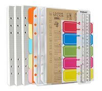 DY.2ten Lot de recharges A5 pour carnet notes à 6 trous - 135 feuilles papier graphique + 2 pochettes fermeture éclair 5 intercalaires onglets index avec date règle, (2207HYA5FGEN)