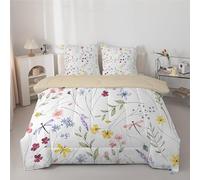 dyausi Couette 260x240 - Couette Imprimée Botanique - Couette 2 Personnes avec Motif Aquarelle Plante Fleurs - Édredon Lavable en Machine - Couette 240x260 et 2 Taies d'oreiller - Beige Blanc G129