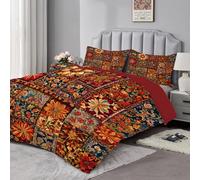 dyausi Couette 260x240 Imprimée Patchwork - Couette 2 Personnes avec Motif Bohème Fleurs - Édredon Lavable en Machine et 2 Taies d'oreiller - Rouge B53