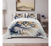 dyausi Housse de Couette 140x200 Aquarelle de Doodle de Chat + 2 Taies d'oreiller 65x65cm Parure de lit 1 Personne en Microfibre Douce Peinture à L'encre Sets de Housses de Couettes (Jaune Blanc)