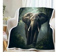 dyausi Plaid Sherpa Double Face à Motif Éléphant - Couverture Polaire Jungle Animaux Sauvages - Couverture Chaude Hiver pour Lit ou Canapé - Plaid Epais et Chaud Douillette 160x200 cm G-89