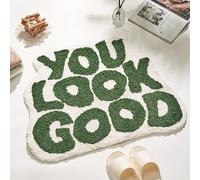 DyeFury Tapis de bain « You Look Good » de 61 cm - Tapis de bain vert mignon et cool - Tapis de bain amusant et amusant en microfibre douce - Tapis de bain tendance vert