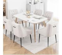 DYHOME Lot de 6 Chaises Salle à Manger, Chaise en Simili-daim Avec Poignée Noir, Moderne Luxe Chic, Blanc