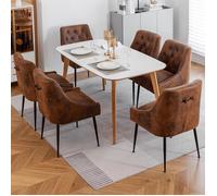 DYHOME Lot de 6 Chaises Salle à Manger, Chaise en Simili-daim Avec Poignée Noir, Moderne Luxe Chic, Marron Foncé