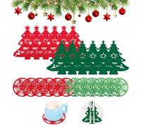 Dyiouxin Sac à Couverts de Noël,Dessous de Verre Rond,Lot de 24 Décoration de Noël pour Couteau Fourchette Baguettes Tasse,Réutilisable,pour fête
