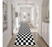 Dyjuaa Damier Noir Blanc Tapis de Couloir 80x300cm Antidérapant Plaid Géométrique Tapis de Passage Lavable Doux Minimaliste Moderne Moquette Long Doux pour Chambre à Coucher Couloirs Salon Cuisine