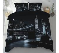 Dyjuaa New York Pont De Brooklyn Parure de lit Microfibre 3 Pièces Réversible Statue de la liberté Housse de Couette 200x200 cm 2 Personne Literie avec Fermeture éclair et 2 Taie d'oreiller 65x65cm