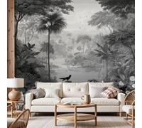 Dyjuaa Papier Peint Intissé Jungle Tropical Papier Peint Panoramique Forêt Plante Tapisserie Poster Mural pour Tropical Noir et Blanc Salon Chambre Décoration Murale 250x175 cm
