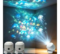 Dynamic Rotating LED Projector Light, 3-in-1 Ocean Snowflake & Starry Effect, Rechargeable Atmosphere Lamp with Adjustable Brightness & 360° Spin, Portable Mood Light for Bedroom (Océan)