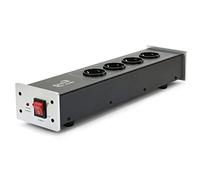 Dynavox Bloc multiprise X1000S,Multiprise de 4 fiches Terre allemandes (Shuko) filtrées, LED témoin de branchement de la Phase, Coloris argenté