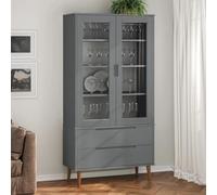 DYRJDJWIDHW Armoire vitrine MOLDE Gris 90x35x175 cm Bois pin Massif étagère Rangement Livres bibliothèque vitrée scandinave Salon Salle à Manger