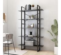 DYRJDJWIDHW Bibliothèque 5 étagères Gris 100x30x175 cm Bois d'ingénierie Métal Étagère à Livres Industriel Modulable Rangement Bureau Salon Chambre, 2 Armoires Combinables