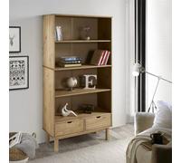DYRJDJWIDHW Bibliothèque en Bois Massif Pin avec 2 Tiroirs, Meuble de Rangement Étagère pour Salon et Chambre, Bibliothèque OTTA Marron avec Portes et Étagères, Livres Décoratifs Armoire