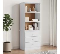 DYRJDJWIDHW Bibliotheque et tiroirs Alta Blanc 60x35x142 cm Bois Massif pin Etagere Rangement Livres avec 3 Compartiments et 3 tiroirs Meuble bibliotheque Salon Rustique Etagere Murale