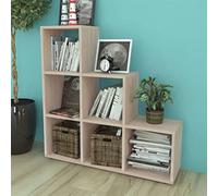 DYRJDJWIDHW Bibliothèque étagère 107 cm Chêne Bois ingénierie mélamine 6 Compartiments Ouverts étagère Livres Rangement Salon Bureau Meuble Solide Design escalier Facile Assembler 40 kg Charge