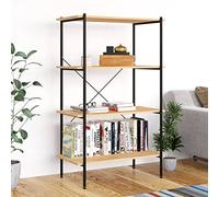 DYRJDJWIDHW Étagère à 4 Niveaux Noire chêne 80x40x130 cm, étagère de Rangement en Acier et Bois, bibliothèque étroite pour Salon Bureau Garage, Fixation Murale Incluse, 15 mm Planche Robuste