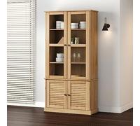 DYRJDJWIDHW Vitrine en Verre Vigo 85x35x170 cm Bois Massif de pin avec étagères, Armoire vitrée Rustique pour Collection Tasses Vaisselle décoration, Meuble Salon Salle à Manger, Boutons métal