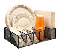Dysanvica Support d'assiette en papier en métal - Panier à ustensiles pour comptoir de cuisine, armoire, couverts, boîte de rangement pour cuillère, fourchette, assiettes, serviettes, tasse, fête