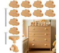 Dytabepl Lot de 12 boutons d'armoire design nuage pour chambre d'enfant, boutons d'armoire bohème boutons de commode en bois boutons de tiroir avec vis, poignées en bois pour armoire de chambre