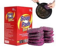 dzqad Laine d'acier Pads À Récurer | Paille De Fer avec Savon - 10 Pièces Outil De Nettoyage Multifonctionnel pour Cuisine,pour Batterie De Cuisine Vaisselle Casseroles Poêles Fours Verre Assiettes