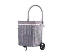 e-wicker24 Alles aus Weide Panier à bûches sur roulettes - Chariot en osier - Panier des courses - Panier de rangement - Panier à provisions - Gris