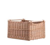 e-wicker24 Panier en osier, corbeille,box, boite de rangement, panier à bûches en osier (Panier rectangulaire avec poignées en bois)