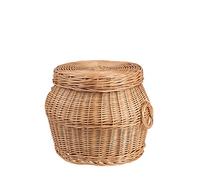 e-wicker24 Pouf de Rangement Coffre de Rangement, Panier rond avec couvercle en osier buff. (Ø: 31 H32, Naturel)