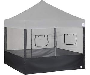 E-Z UP - Kit de parois latérales pour stand alimentaire, lot de 4, compatible avec un auvent à pieds droits de 3 m x 3 m (auvent/abri non inclus), comprend 2 fenêtres de service enroulables, maille de