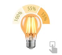 ledscom.de Ampoule LED E27, A60, blanc extra chaud (2400 K), 7 W, 778lm, variateur à 3 niveaux, doré