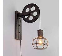 E27 Applique Murale Industrielle Poulie Vintage Suspension Métal en forme Cage Rétro Lampe de Mur Loft Corde Ajustable (Bronze)