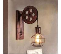 E27 Applique Murale Industrielle Poulie Vintage Suspension Métal en forme Cage Rétro Lampe de Mur Rouillé