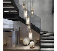 E27 Passerelle Escalier Lumière Suspension Industrielle Cage Noire Abat-Jour Réglable Hauteur Lampe Suspendue Décoration Salon Villa Cuisine Île Restaurant Plafonnier (8, Une Couleur
