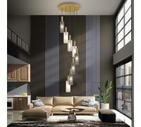 E27 Passerelle Escalier Lumière Suspension Industrielle Cage Noire Abat-Jour Réglable Hauteur Lampe Suspendue Décoration Salon Villa Cuisine Île Restaurant Plafonnier (8, Une Couleur