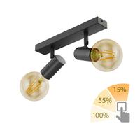 E27 Plafonnier vintage FARE Retro noir orientable 2 flammes + ampoules LED